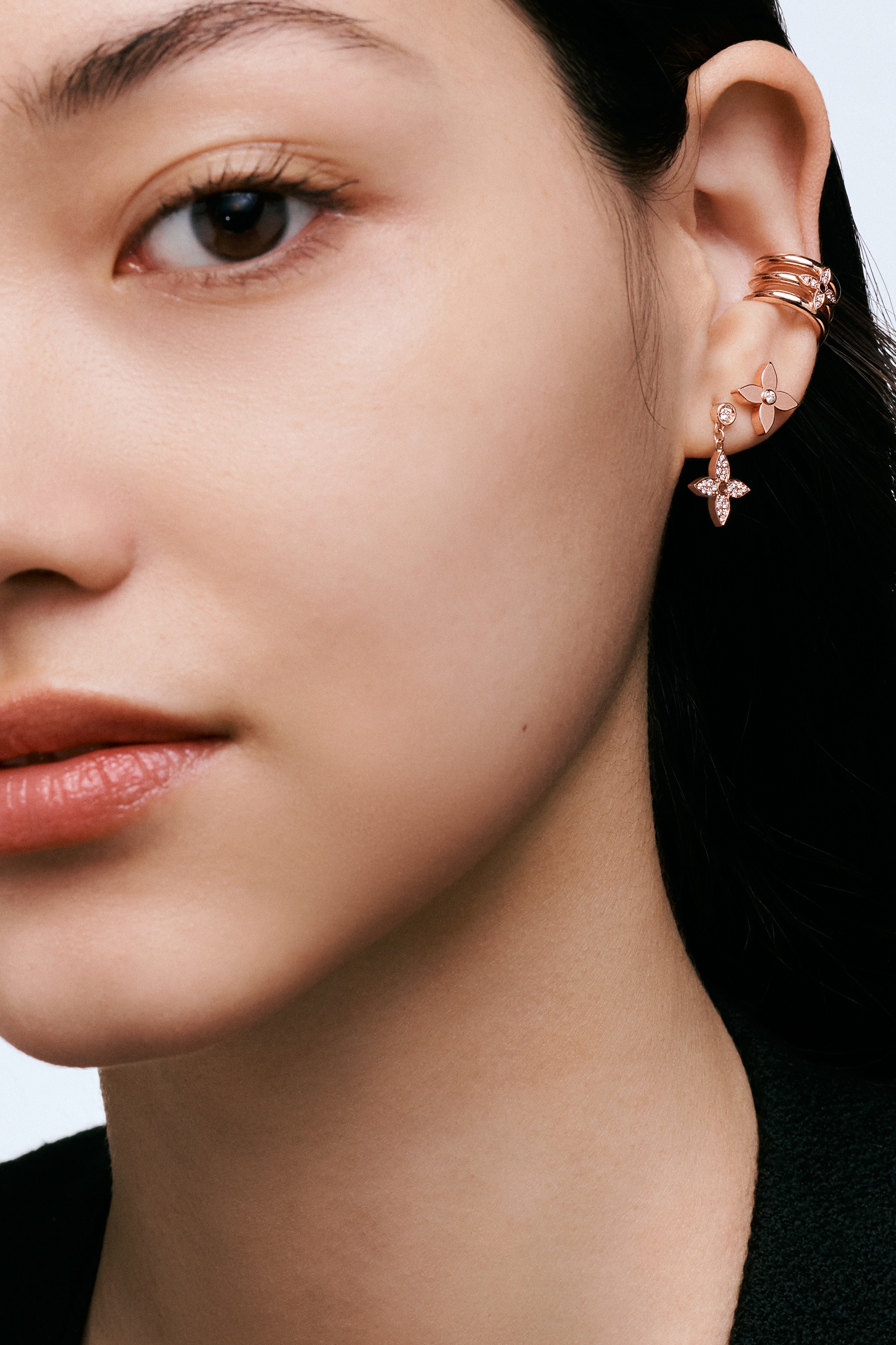 Idylle Blossom Ear Stud, Pink Gold And Diamonds - Per Unit